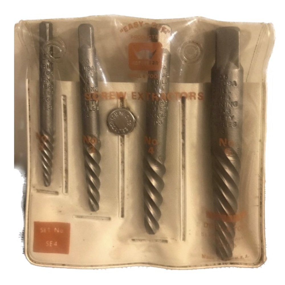 Vintage Norseman Tool & Drill Co 4 Piece Screw Extractor Set